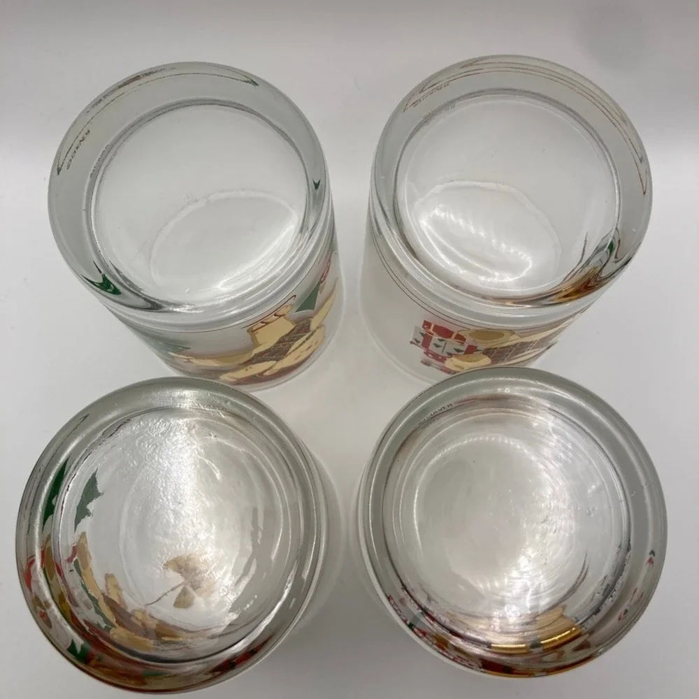 Vtg Culver Frosted Yule Bear Old Fashioned Glass Set of 4 22K‎ Gold USA